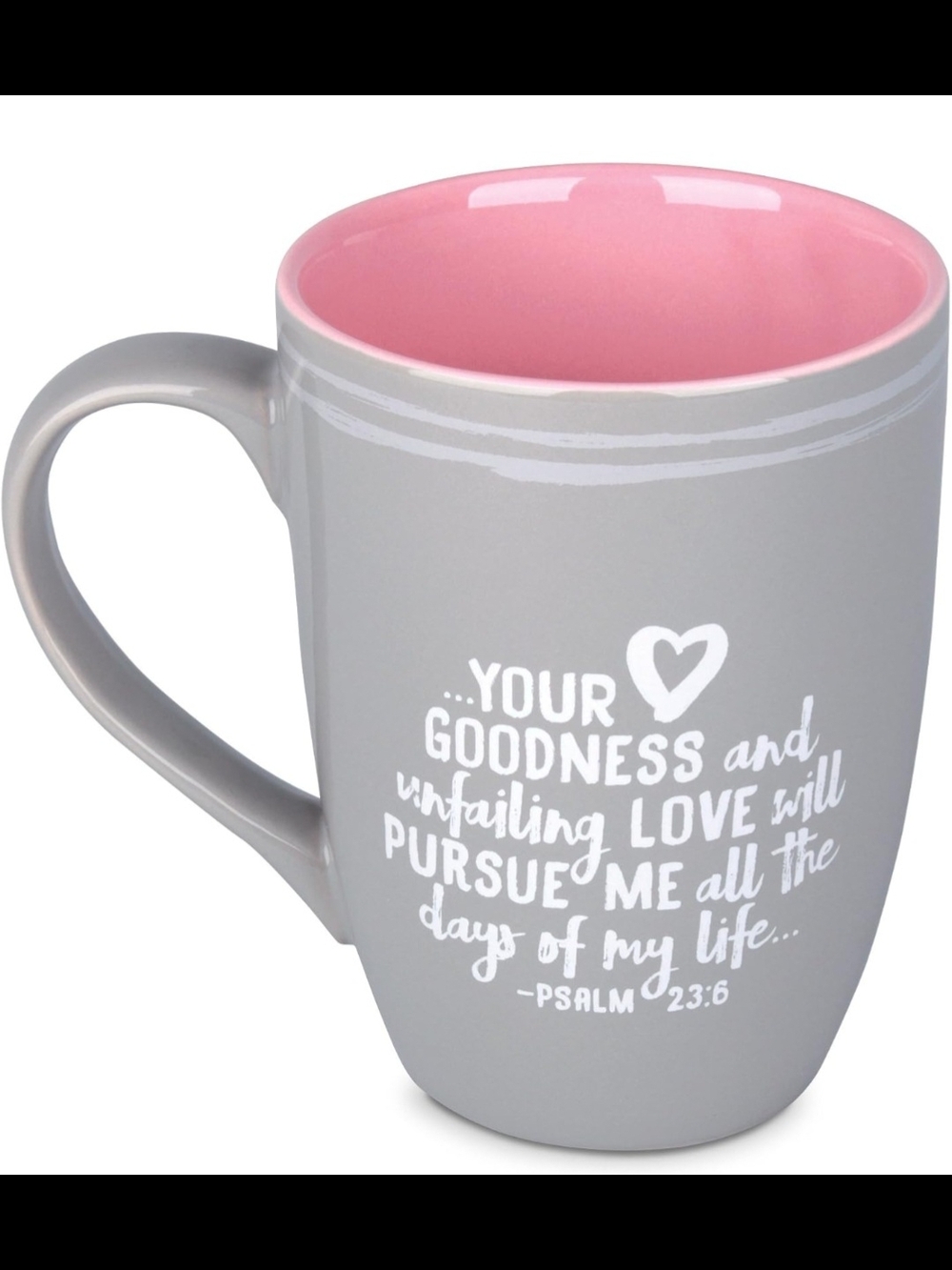 LIGHTHOUSE Christian Gray and Pink Inspirational Ceramic Mug with Psalm 23:6